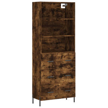 vidaXL Hoge kast 69,5x34x180 cm bewerkt hout gerookt eikenkleurig