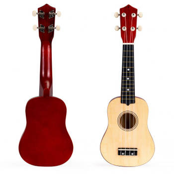 Ecotoys houten kinder ukelele/ gitaar met 4 snaren en 12 frets 17,5 x 5 x 52,5 cm beige