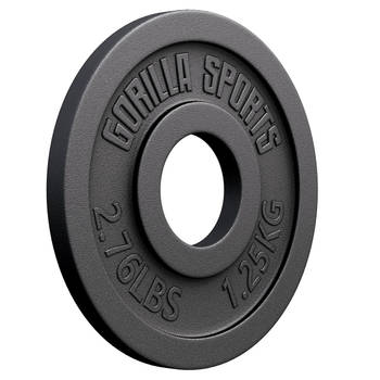 Gorilla Sports Gewichtsschijf - Olympisch - Halterschijf - 1.25 kg - Gietijzer Zwart - 50 mm