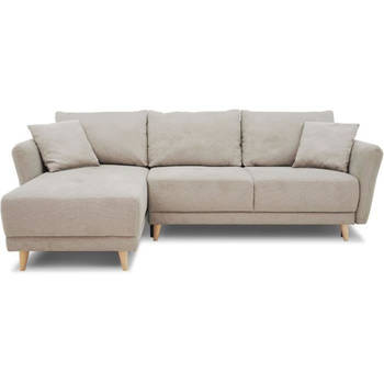 CLAUDIUS 3-4 zits omkeerbare hoekbank - Beige stof - Opbergdoos - B 244 x D 158 x H 95 cm