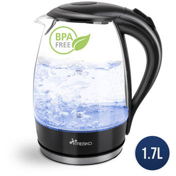 Waterkoker, glas, transparant, LED-verlichting, 1.7 liter, 2200 watt, BPA vrij, instelbare temperatuur