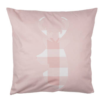 Clayre & Eef Kussenhoes 45x45 cm Roze Wit Polyester Hert Sierkussenhoes Roze Sierkussenhoes