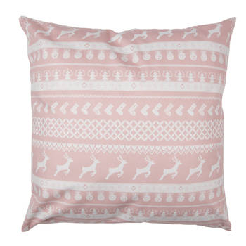 HAES DECO - Kerst Kussenhoes 45x45 cm - Roze - Collectie: Sweet and cosy - Sierkussen, Kussenhoes