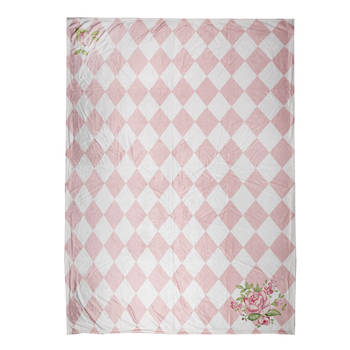 Clayre & Eef Plaid 130x170 cm Roze Wit Polyester Deken Roze Deken