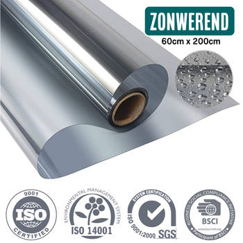 Homewell Zonwerende HR+ Raamfolie 60x200cm - Statisch Isolerende folie met Spiegeleffect - Zilver