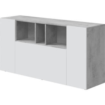 LOIRA Dressoir - Melamine - Artik wit en cement - 3 deuren + 3 opbergnissen - B 150 x D 41 x H 76 cm