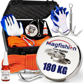 Magfishion Magneetvissen Set - 180 KG - Vismagneet - 20 Meter Lang Touw - Zwarte Vismagneet Koffer voor Magneet Vissen