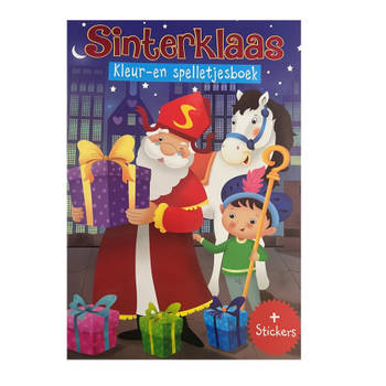 Sinterklaas kleur- en spelletjesboek - sint en piet kleurboek - GROOT doeboek - stickers - schoencadeau - kleurplaten