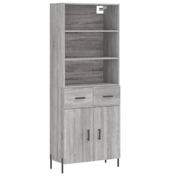 vidaXL Hoge kast 69,5x34x180 cm bewerkt hout grijs sonoma eikenkleurig