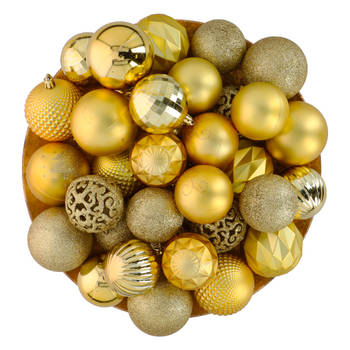 Giftsome Gouden Kersballen Set - 60 Kunststof Kerstballen - Incl. Gouden Piek - Kerst Decoratie - Ø6/7 cm