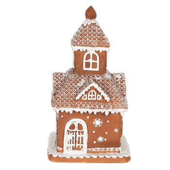 Clayre & Eef Kerstdecoratie met LED-verlichting Huis 25 cm Bruin Polyresin Vierkant Peperkoekhuisje Bruin