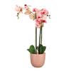 Orchidee kunstplant roze - 75 cm - inclusief bloempot lichtroze glans - Kunstplanten