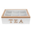 HAES DECO - Theedoos met 6 vakken Wit, Bruin - 23x17x8 cm - MDF / Glas - Theekist, Theezakjeshouder