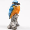 Farmwood Huis/tuin deco vogel beeldje - ijsvogel - op boomstronk - polystone - 7 x 11 cm - Beeldjes