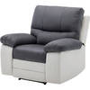 Handmatige relaxfauteuil - Grijze stof en wit kunstleer - L 109 x D 94/158 x H 83/99 cm - DUSTIN