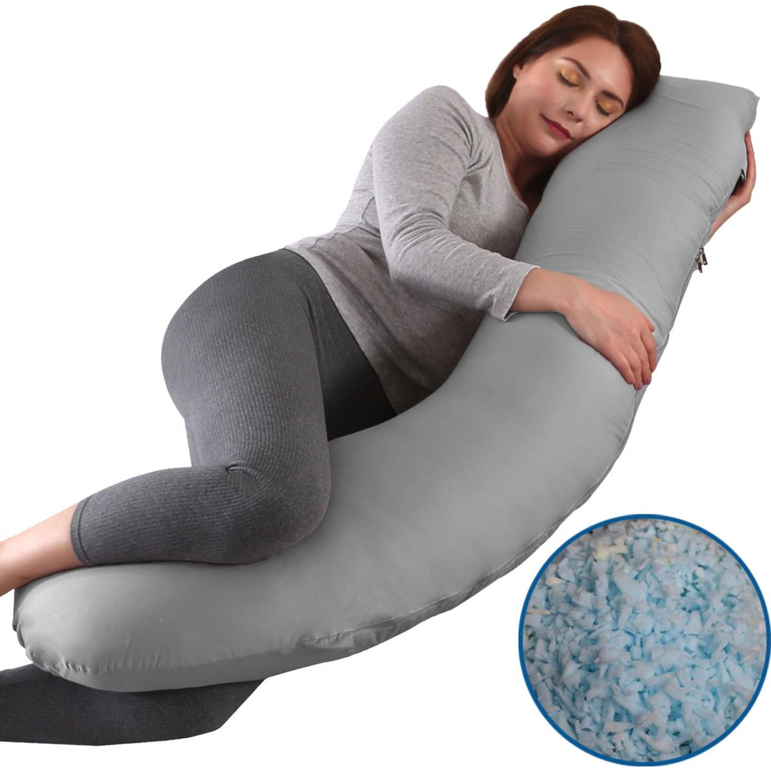 Litollo® Zwangerschapskussen (J-vorm) - Voedingskussen - Lichaamskussen - Body pillow - 145cm - Traagschuimvulling