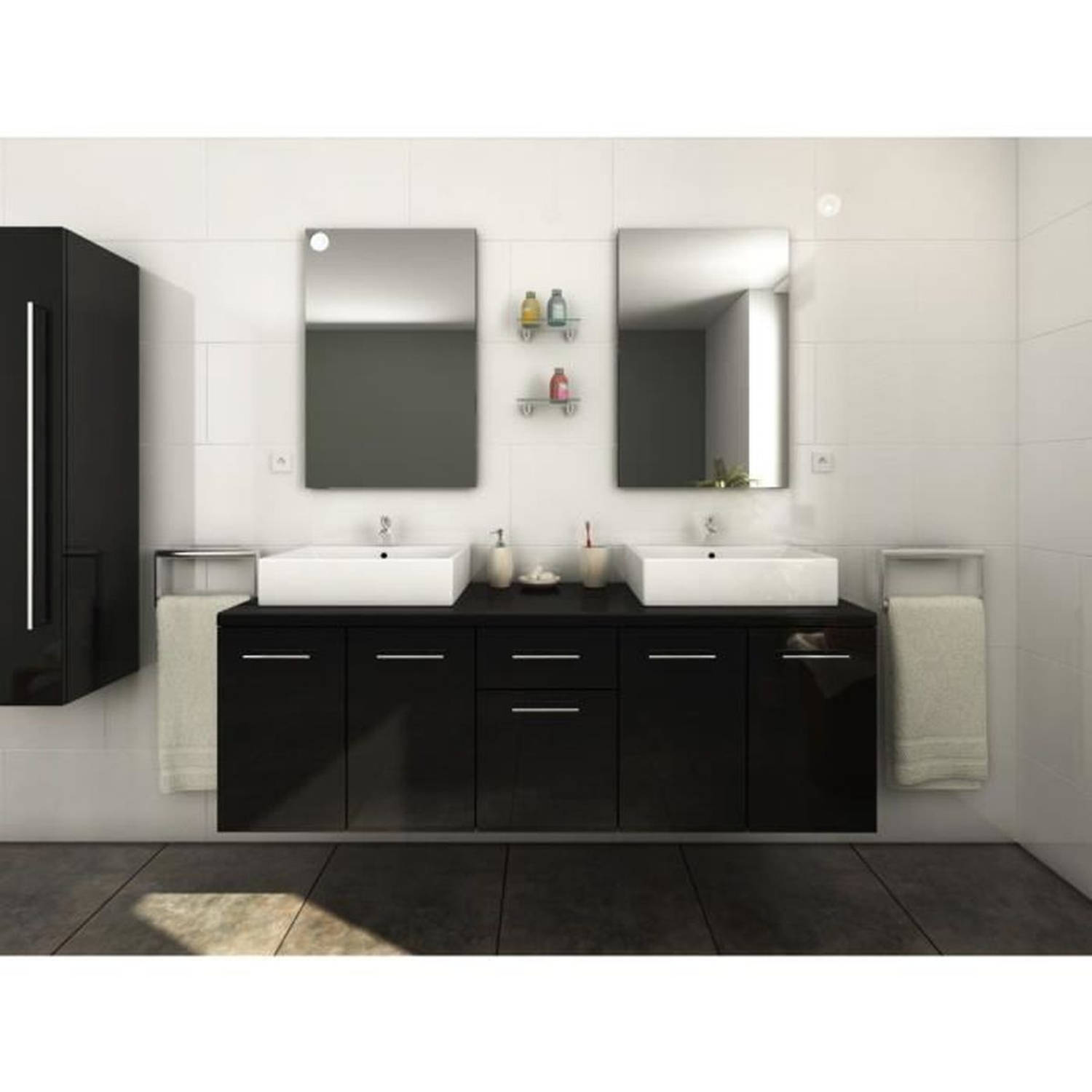 OLGA Dubbele wastafel badkamerset L 150 cm - Glanzend zwart gelakt