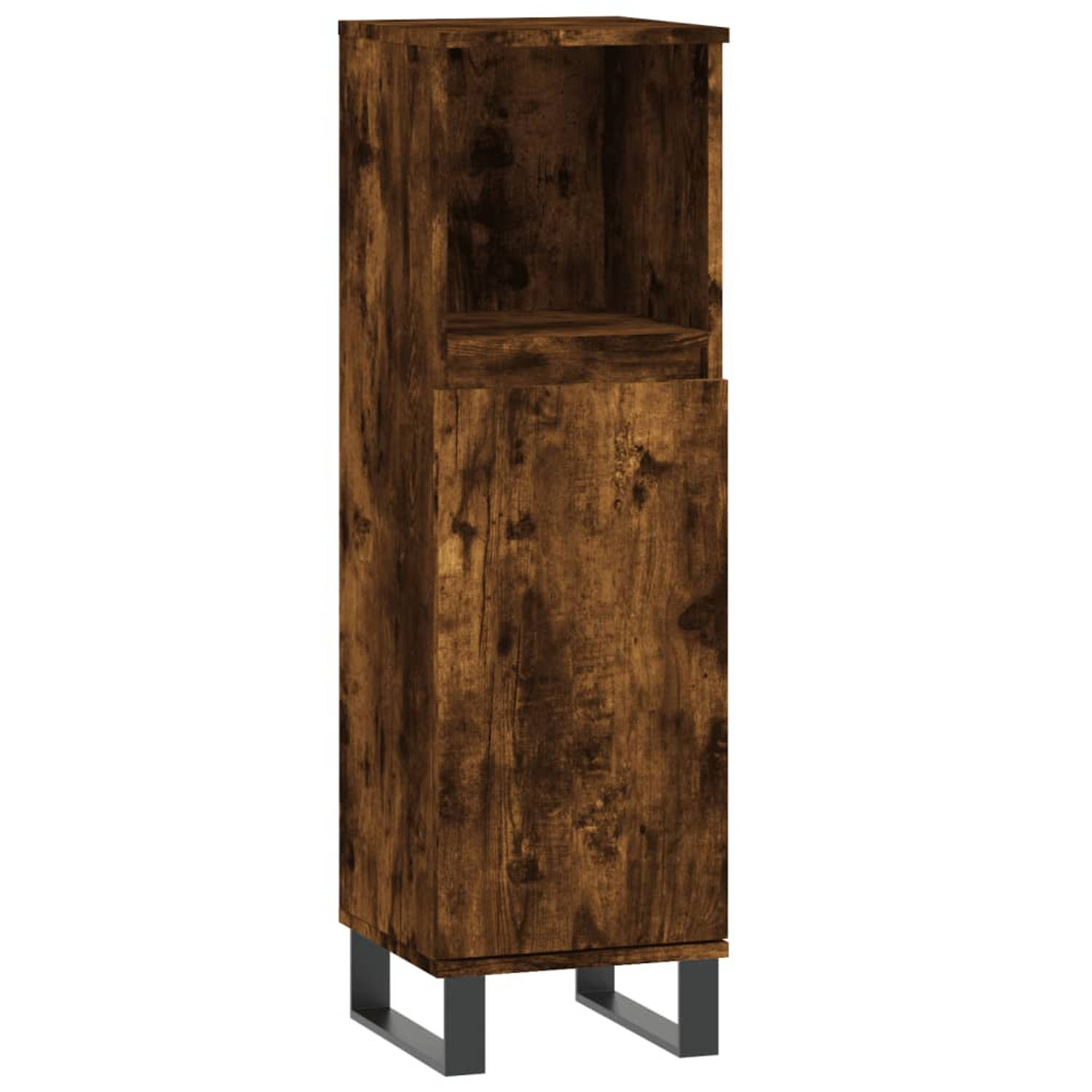 The Living Store Badkamerkast 30x30x100 cm bewerkt hout gerookt eikenkleurig - Badkamerkast