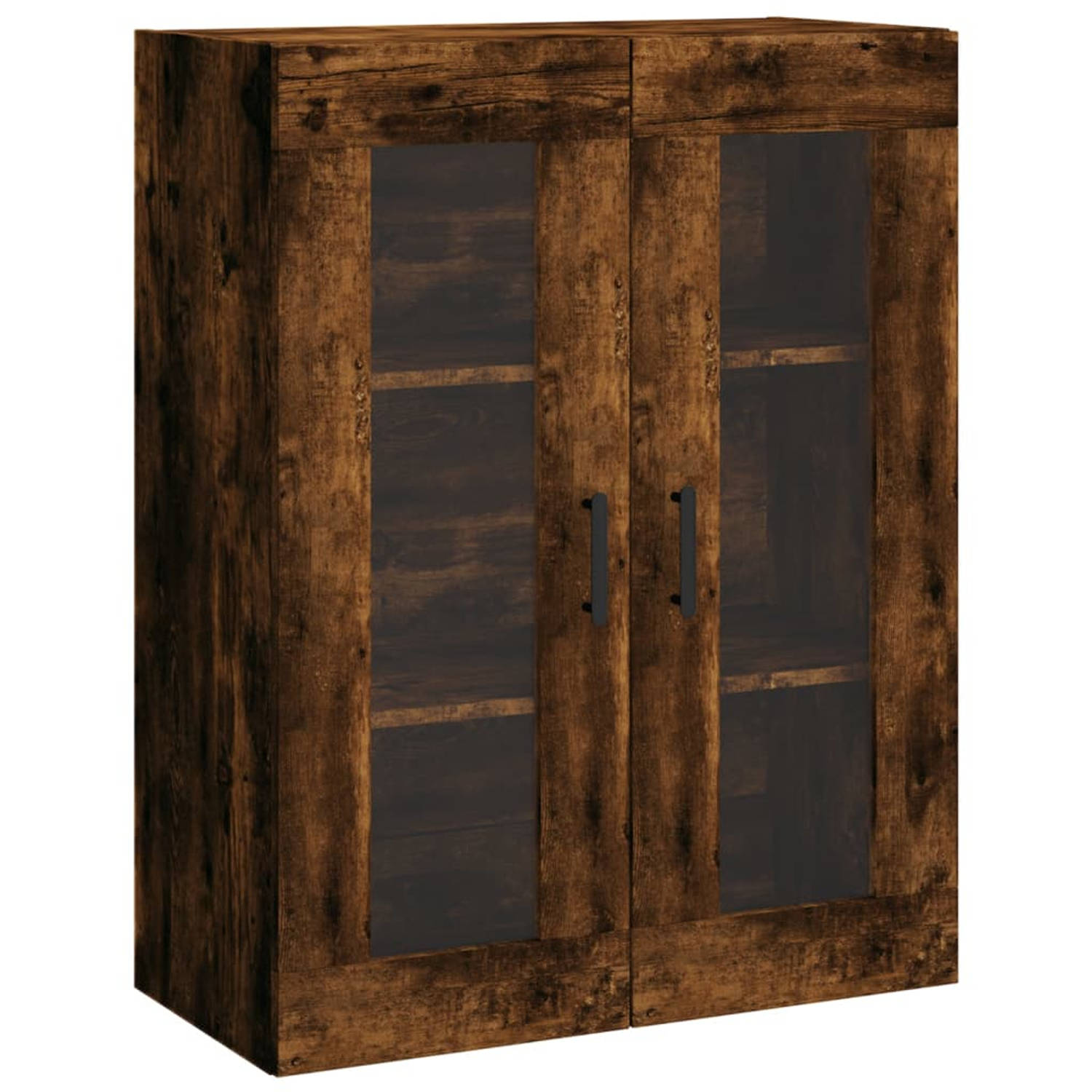 The Living Store Zwevende Hangkast - Gerookt eiken - 69.5 x 34 x 90 cm - Bewerkt hout en glas