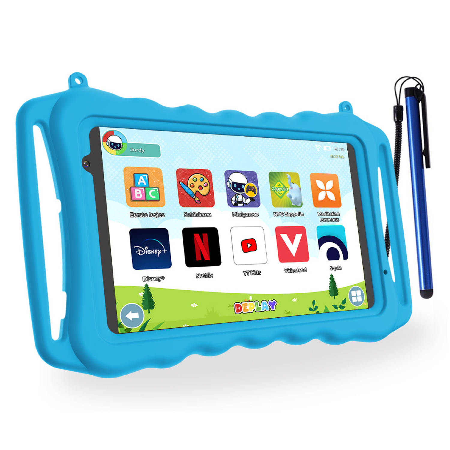 DEPLAY Kids Tablet SMART - Kindertablet - Ouder Control App - 5000 Mah Batterij - Touchscreen Pen & Beschermhoes – Blauw - Android 13 - 8 Inch