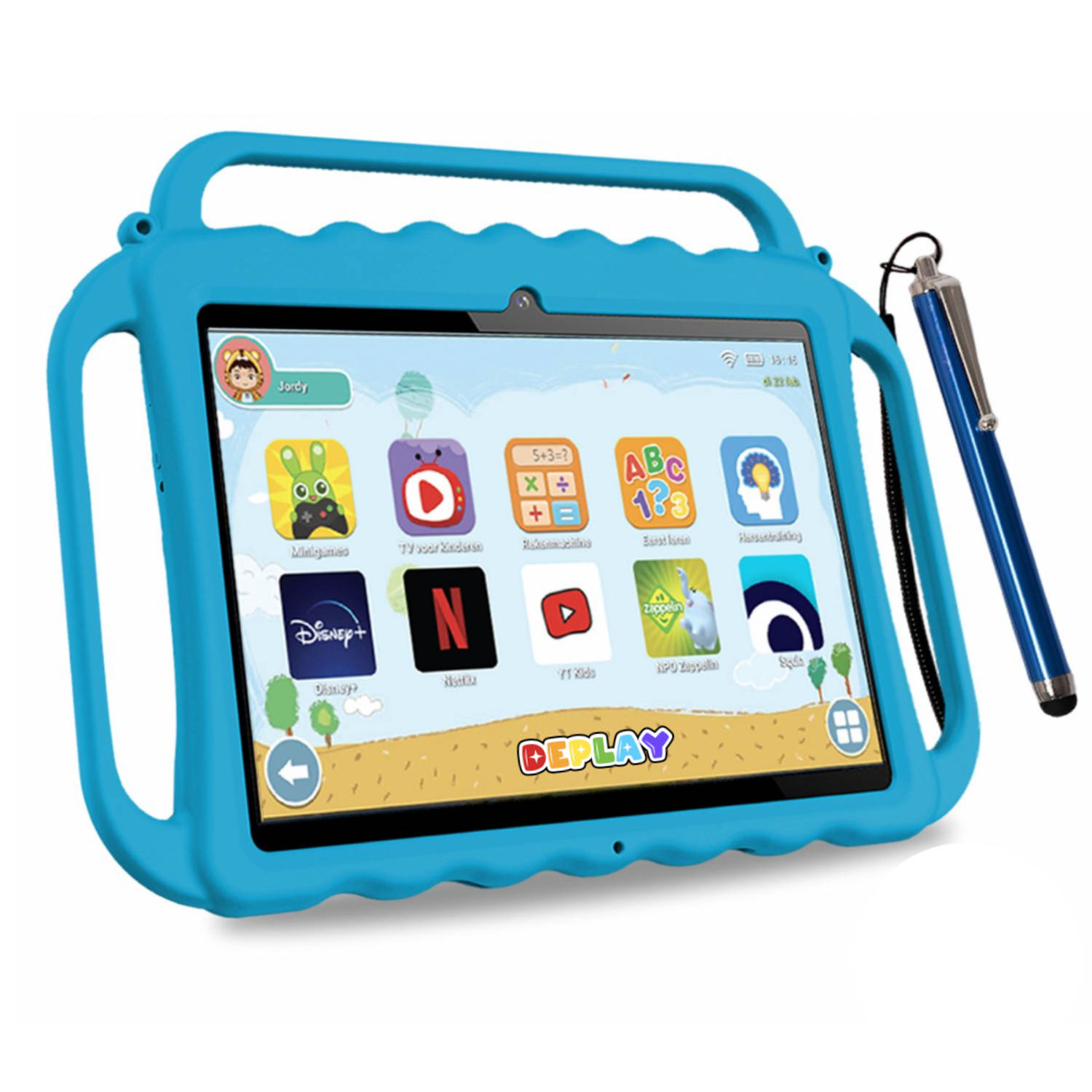 DEPLAY Kids Tablet PRO - Kindertablet - Ouder Control App - 6000 Mah Batterij - Touchscreen Pen & Beschermhoes – Blauw - Android 12 - 10 Inch