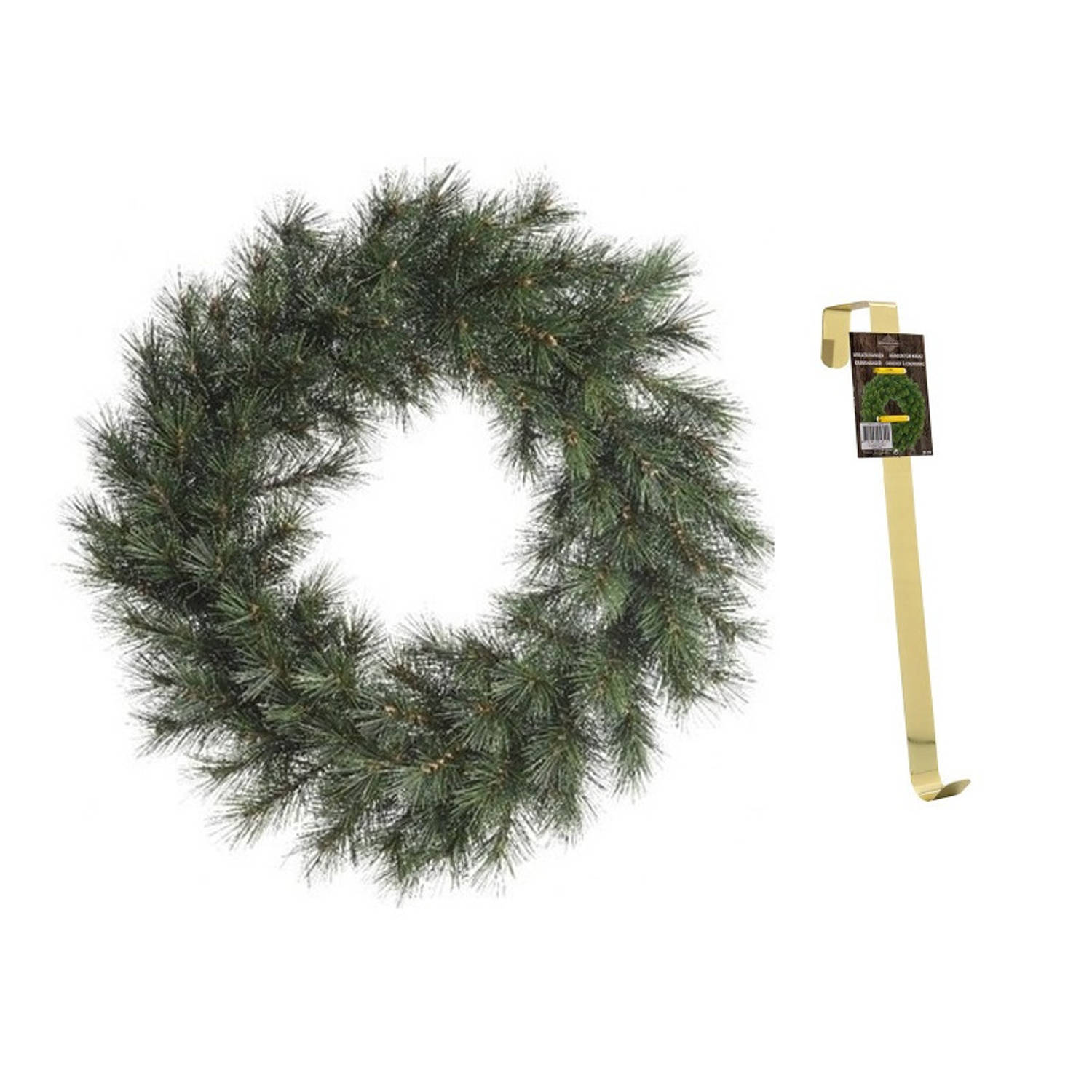 Groene kerstkrans 60 cm Malmo met gouden hanger Kerstkransen