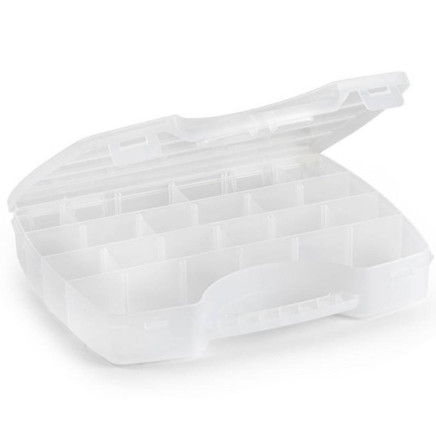 Plasticforte Opbergkoffertje/opbergdoos/sorteerbox - 13-vaks - kunststof - transparant - 25 x 21 x 4 cm