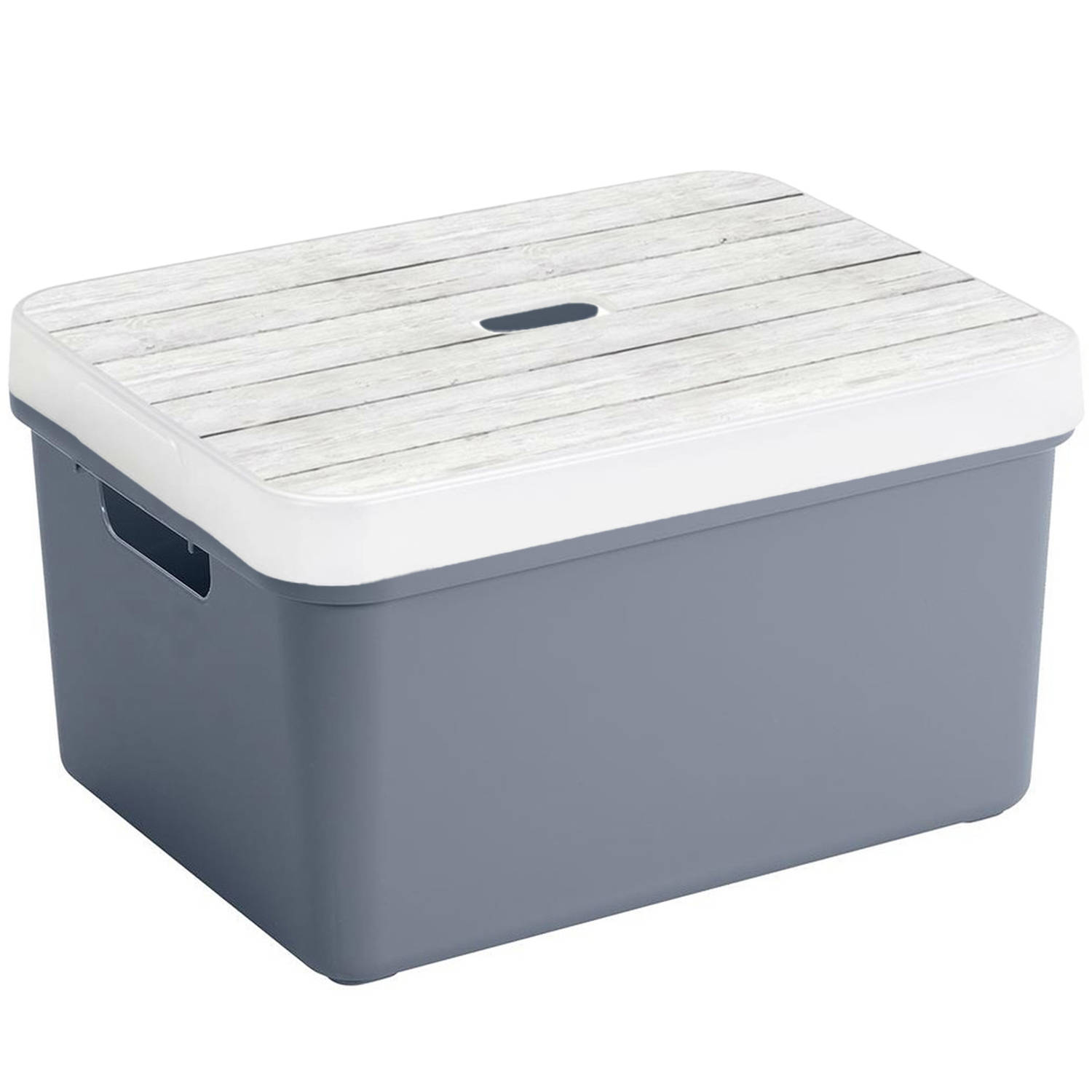 Opbergbox-opbergmand donkerblauw 32 liter kunststof met deksel Opbergbox