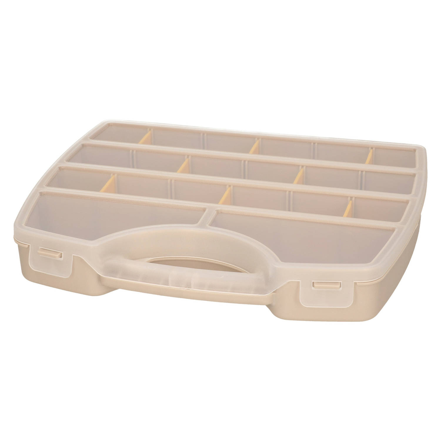 Plasticforte Opbergkoffertje-opbergdoos-sorteerbox 13-vaks kunststof beige 25 x 21 x 4 cm Opbergbox