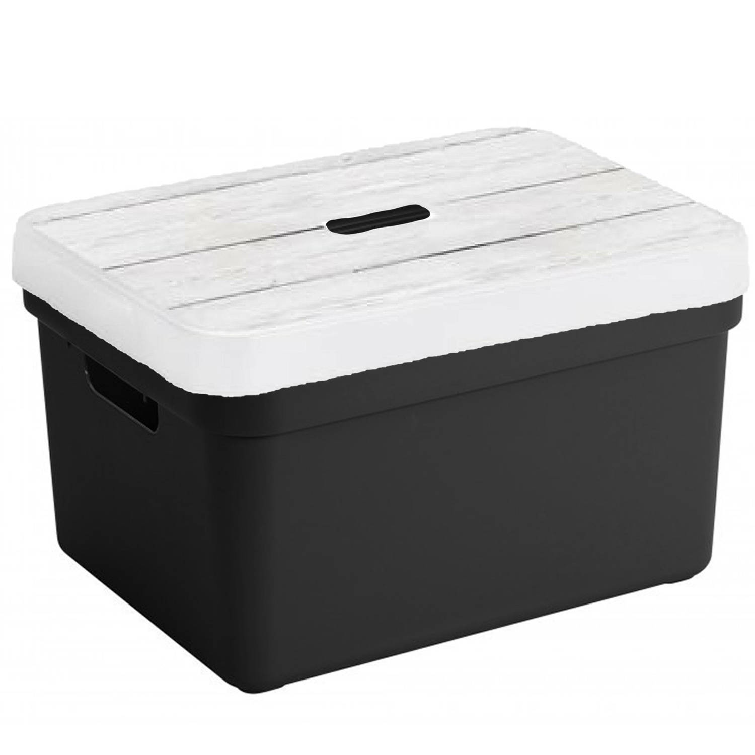 Opbergbox-opbergmand zwart 32 liter kunststof met deksel Opbergbox