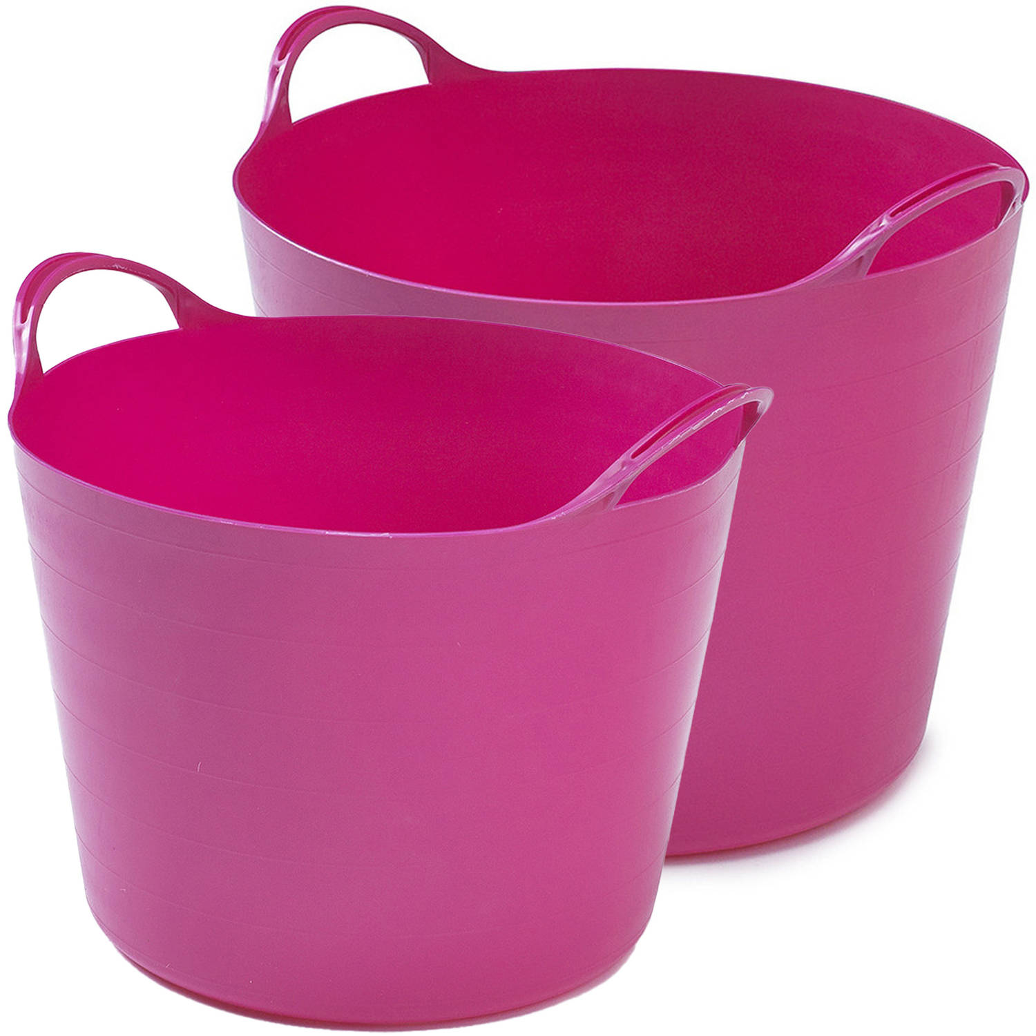 Flexibele emmers 2x stuks 26 liter en 39 liter roze Wasmanden