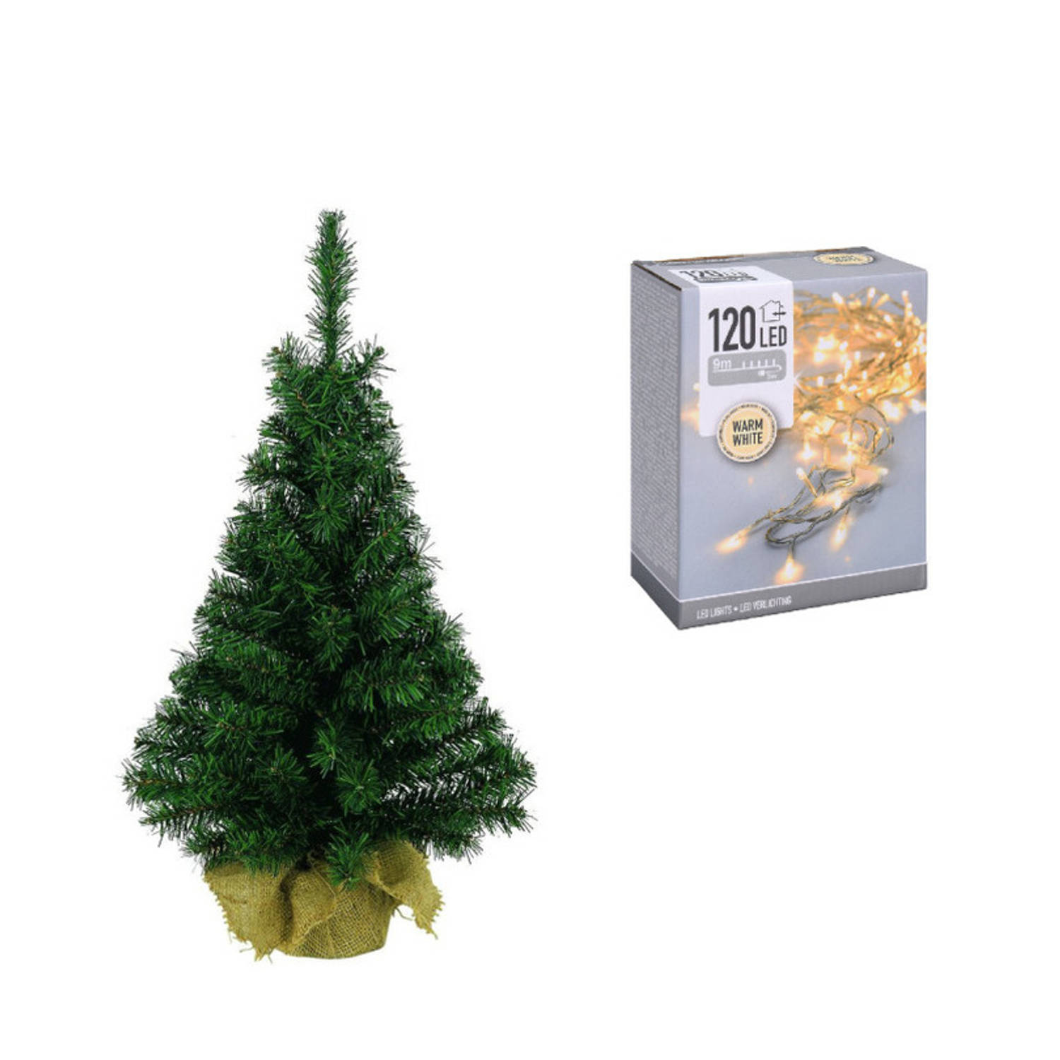 Volle kerstboom-kunstboom 75 cm inclusief warm witte verlichting Kunstkerstboom