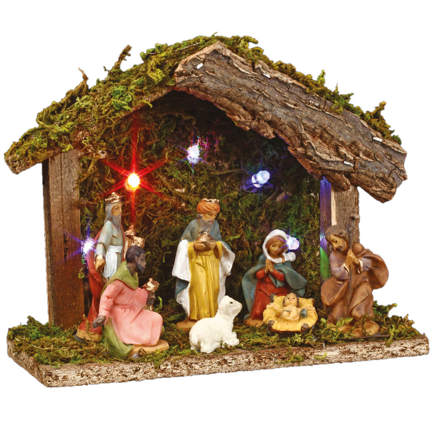 Complete verlichte kerststal inclusief kerststal beelden L18 x B8 x H13,5 cm Kerststallen
