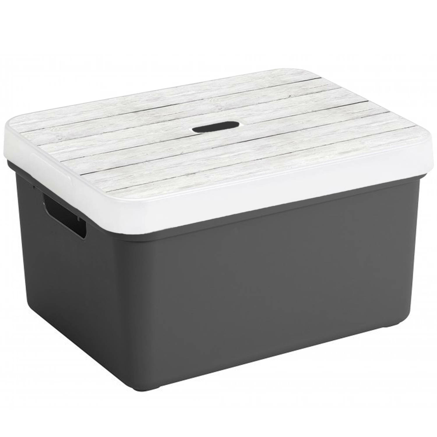 Opbergbox-opbergmand antraciet 32 liter kunststof met deksel Opbergbox