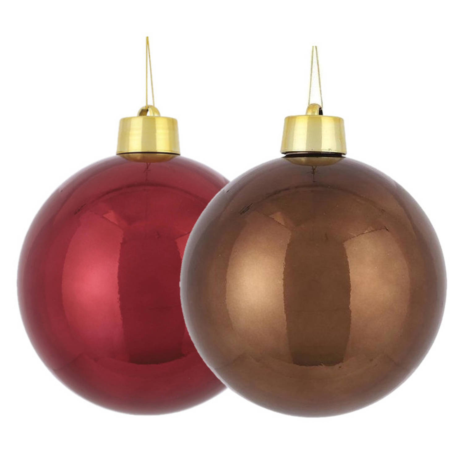 Grote kunststof kerstballen 20 cm - set van 2x st. bruin en donkerrood - Kerstbal