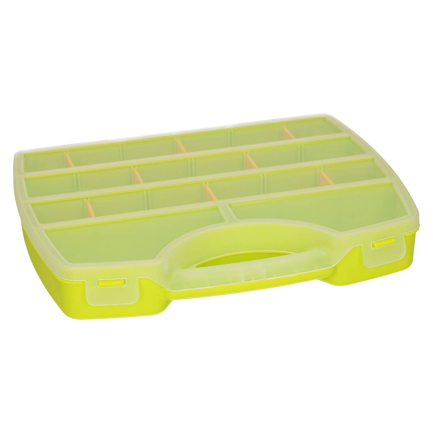 Plasticforte Opbergkoffertje-opbergdoos-sorteerbox 13-vaks kunststof groen 25 x 21 x 4 cm Opbergbox