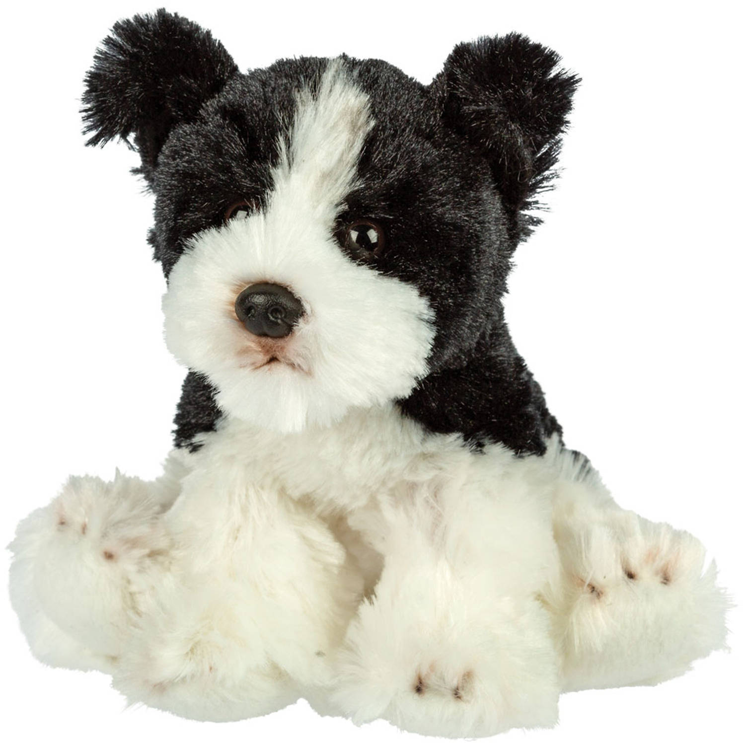 Suki Gifts Pluche knuffeldier hond - Border Collie - zwart/wit - 13 cm - huisdieren thema - Knuffel huisdieren