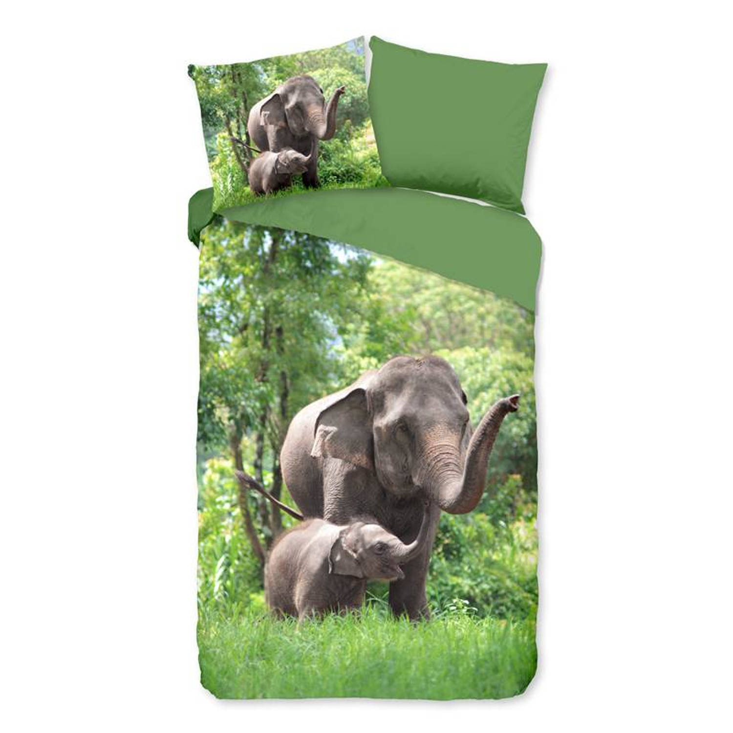 Good Morning Elephants Dekbedovertrek - Junior - 120x150 cm - Green