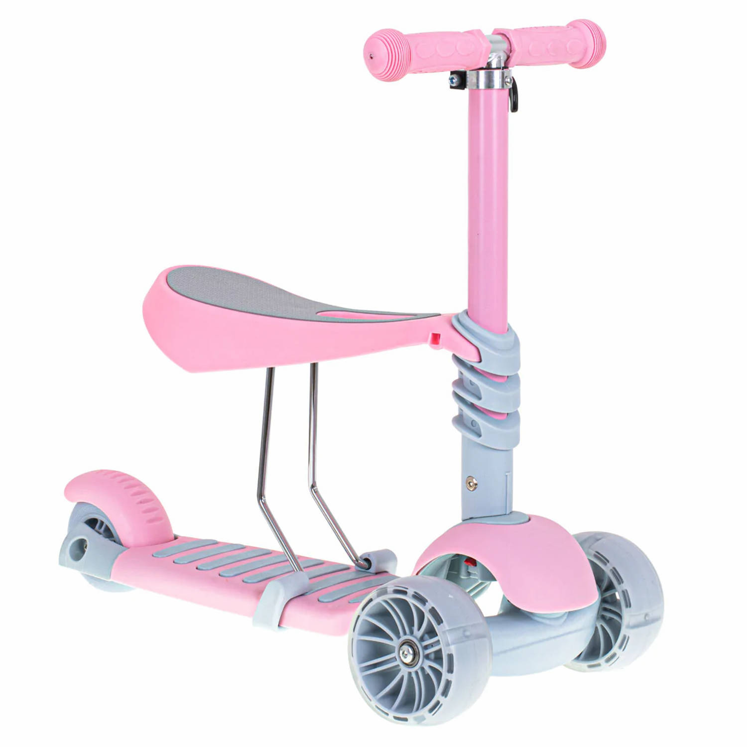 Luxe balans 3 in 1 step met zitje driewieler skateboard met lichtgevende wielen tot 20kg roze vanaf 