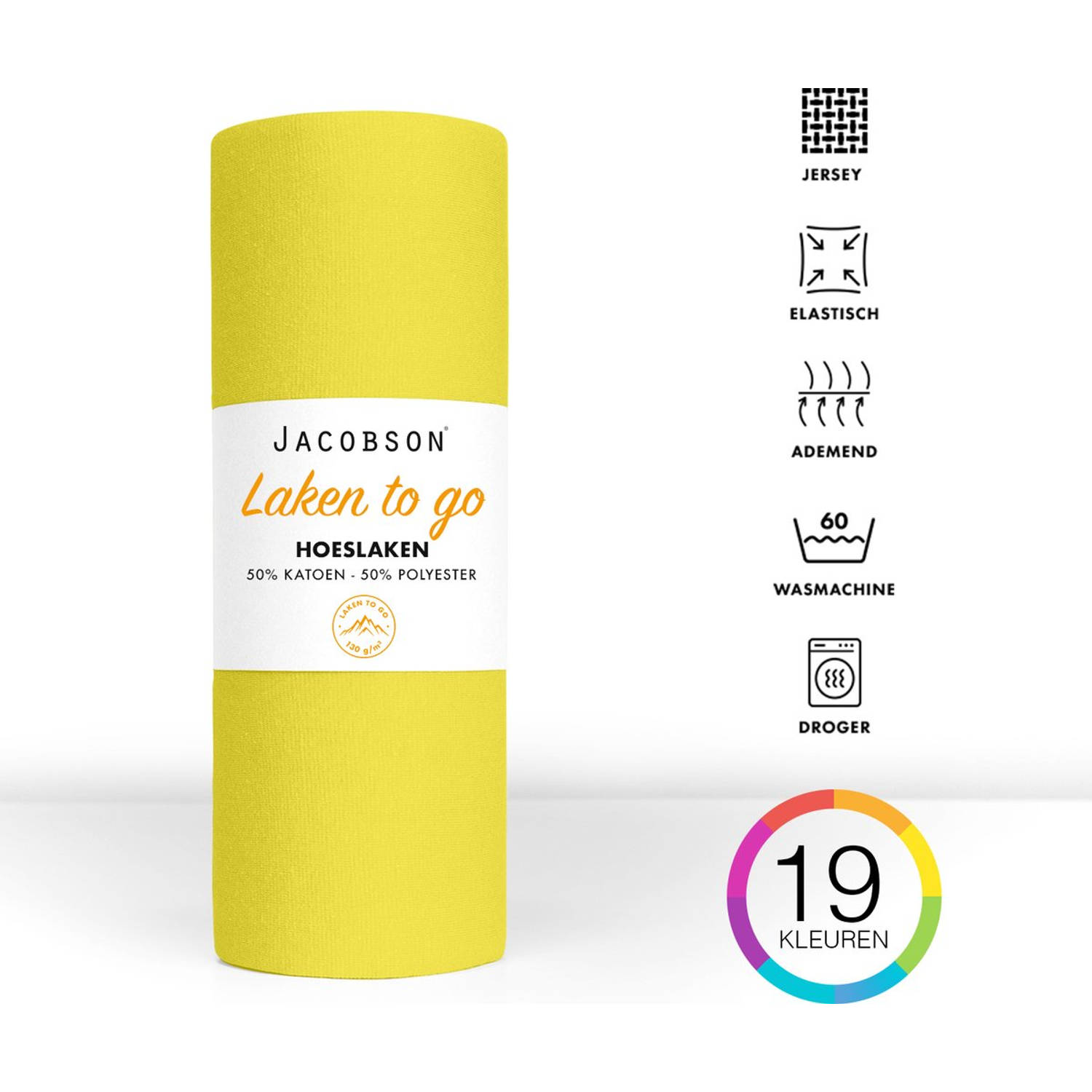 Jacobson - Hoeslaken - 100x200cm - Jersey Katoen - tot 23cm matrasdikte - Geel