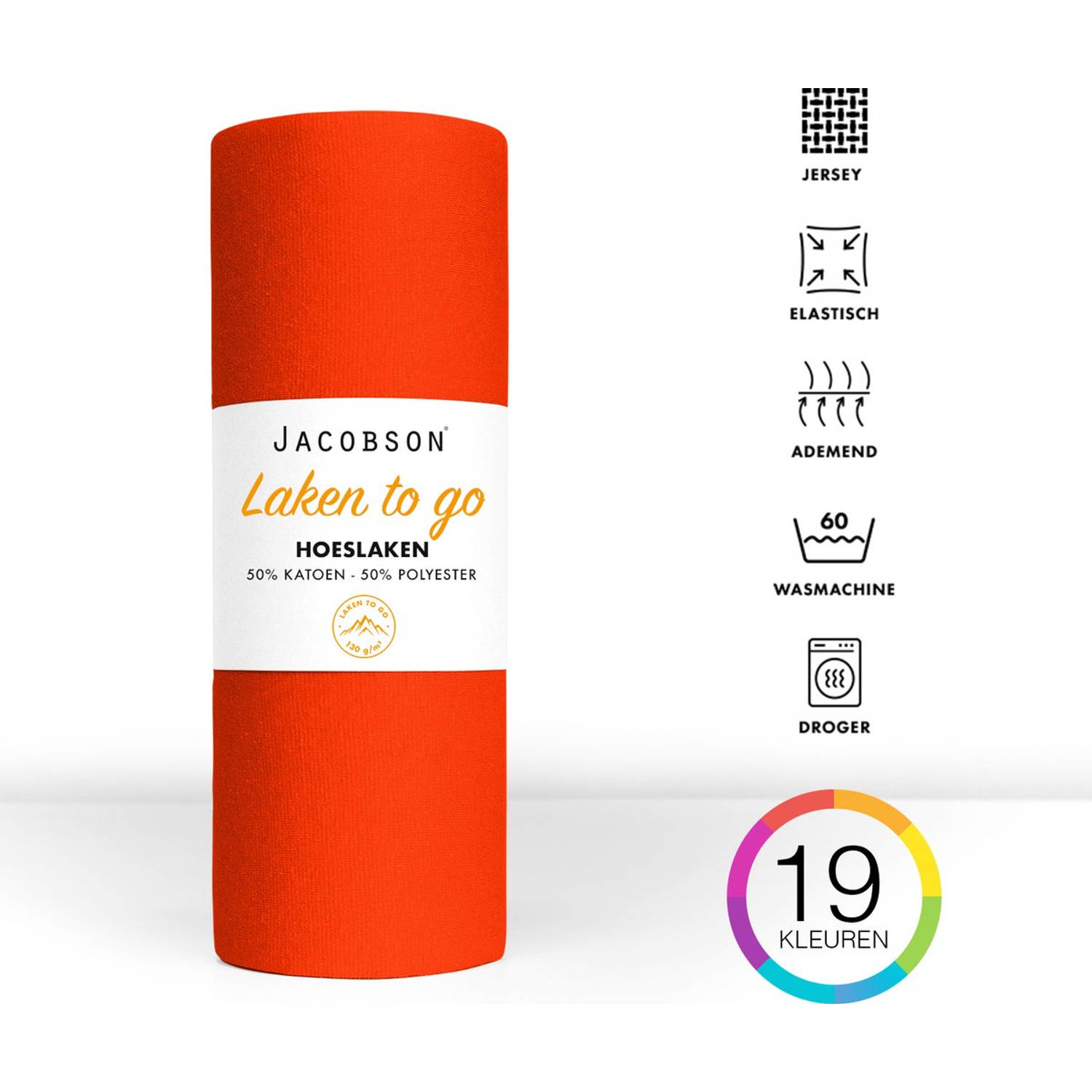 Jacobson - Hoeslaken - 160x200cm - Jersey Katoen - tot 23cm matrasdikte - Oranje