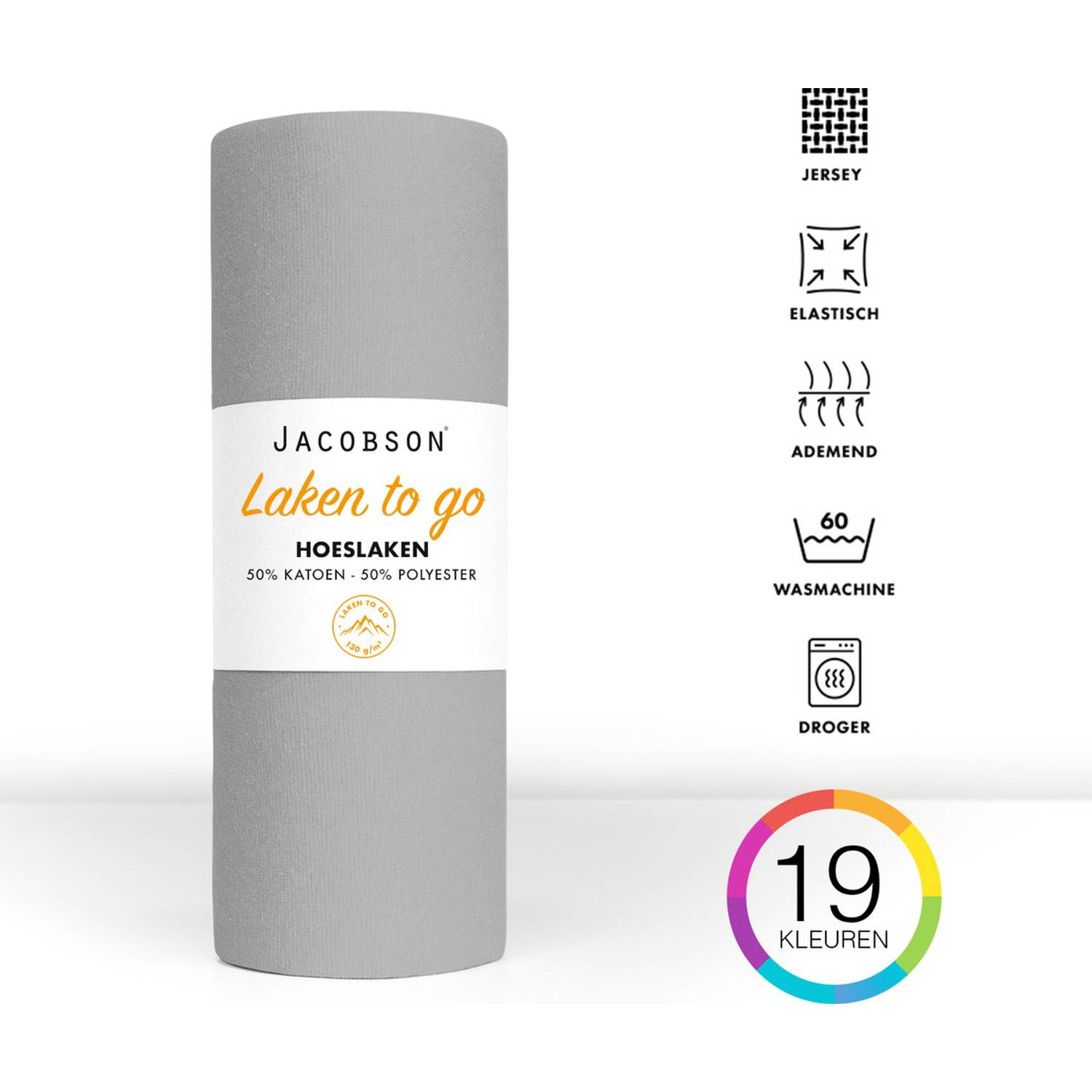 Jacobson - Hoeslaken - 180x200cm - Jersey Katoen - tot 25cm matrasdikte - Grijs