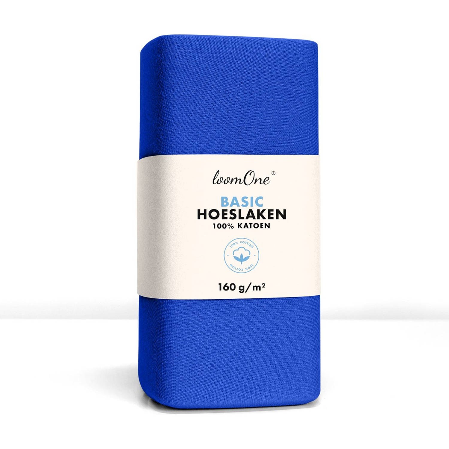 Loom One Hoeslaken – 100% Jersey Katoen – 100x220 cm – tot 35cm matrasdikte– 160 g/m² – Koningsblauw