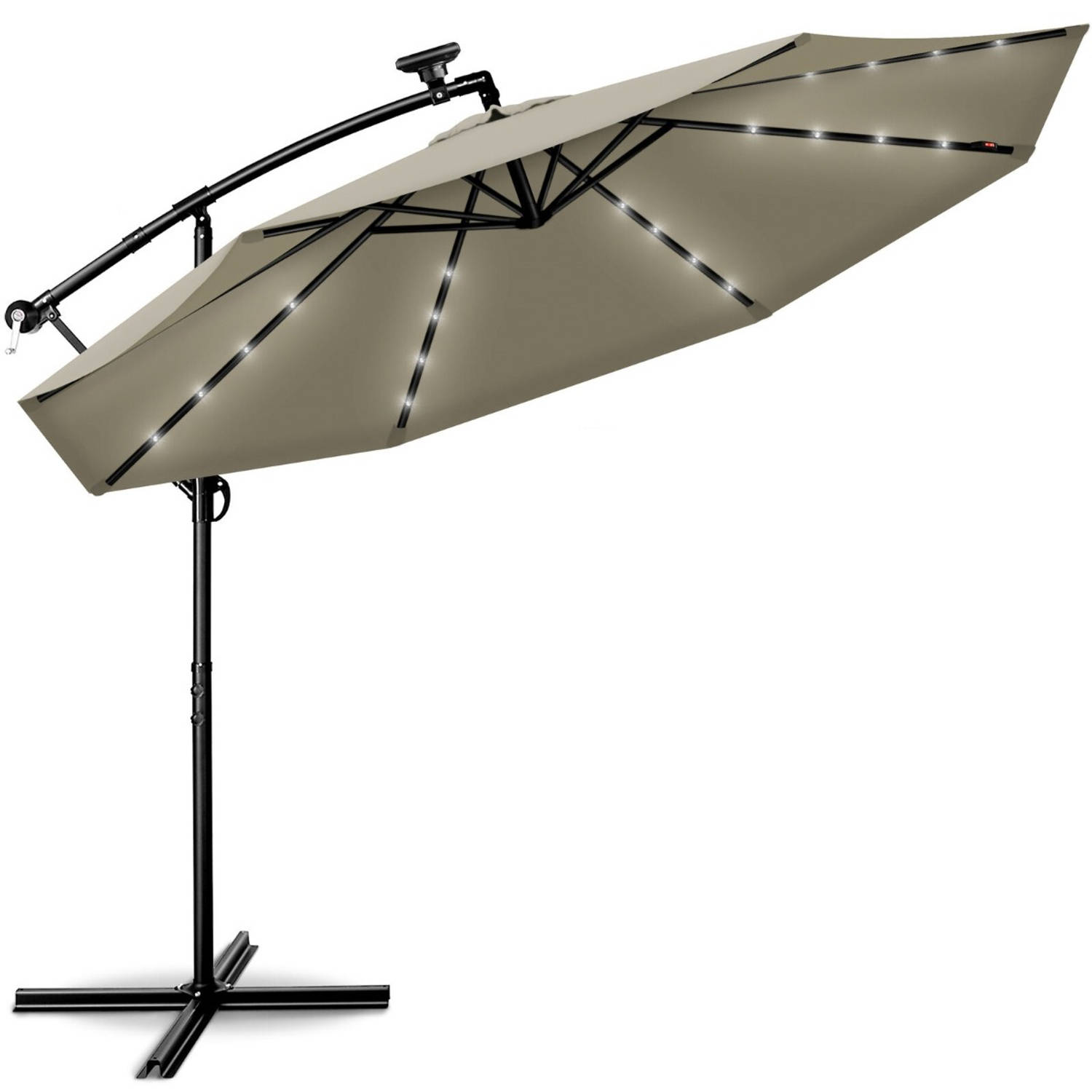 Tillvex Parasol LED Solar Ø 3m Bruin vrijdragende parasol balkon tuinparasol slinger aluminium