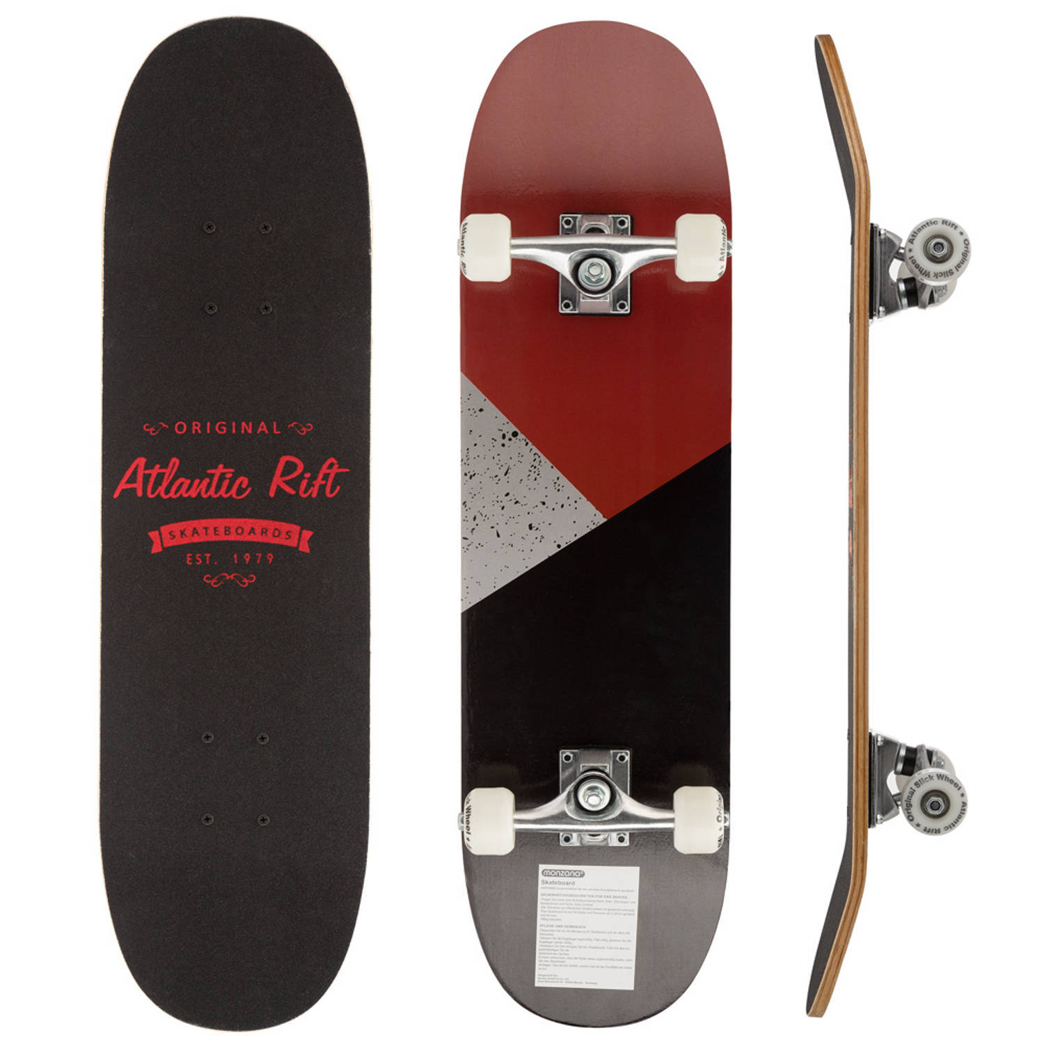 Skateboard Grijs Atlantic Rift Design , ABEC 9 lagers, PU-dempers, PU-wielen