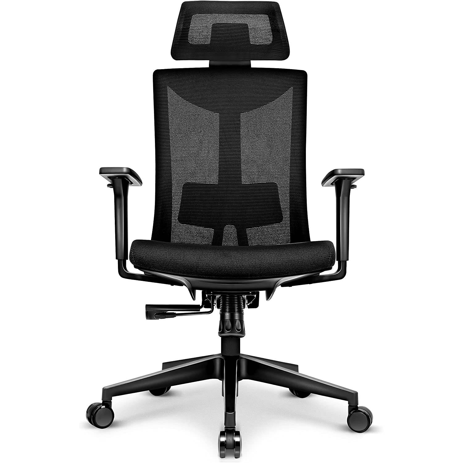 TRESKO Ergonomische bureaustoel BS201 draaistoel met verstelbare lendensteun bureaustoel met hoofdsteun armleunin...