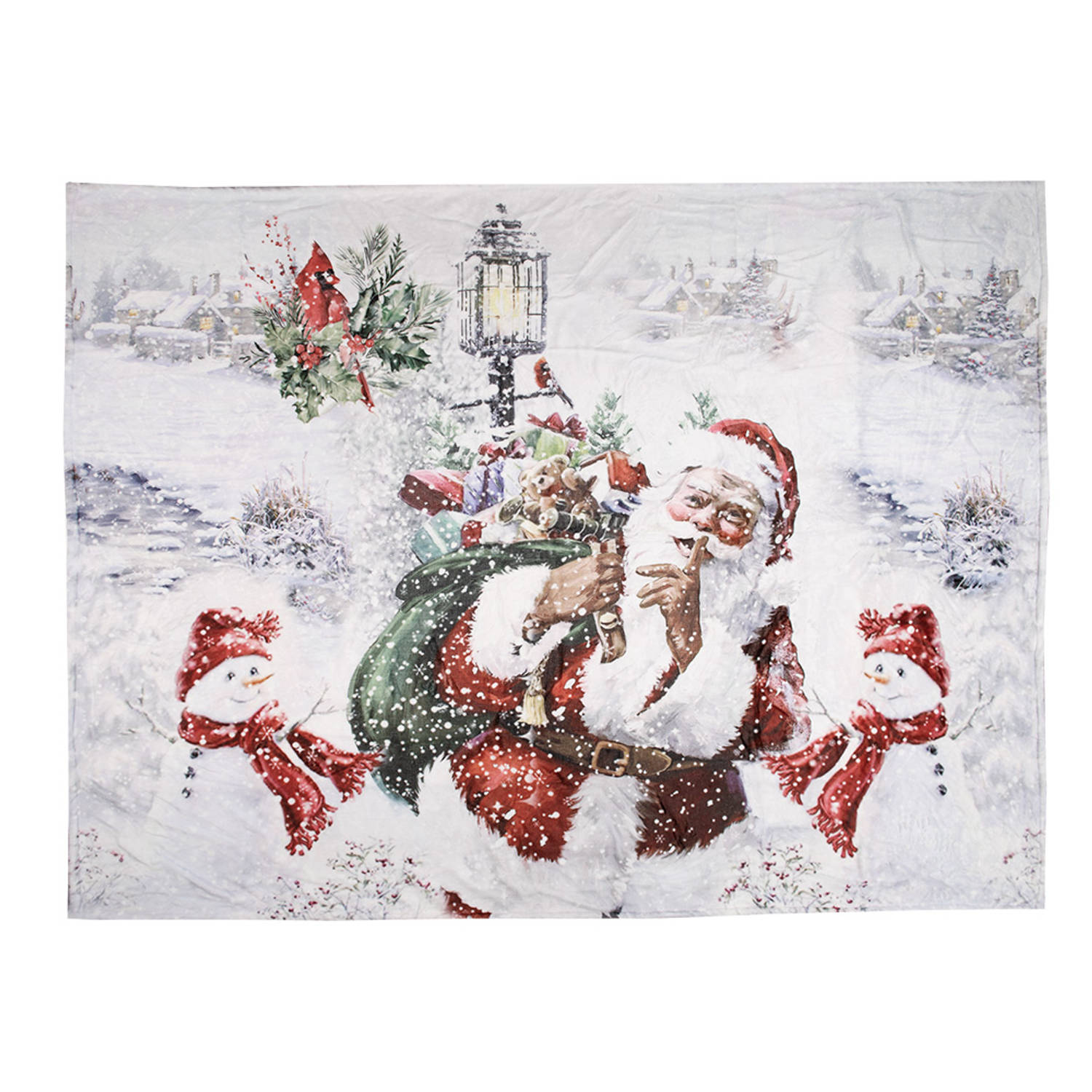 Clayre & Eef Plaid 130x170 cm Wit Rood Polyester Kerstman Deken
