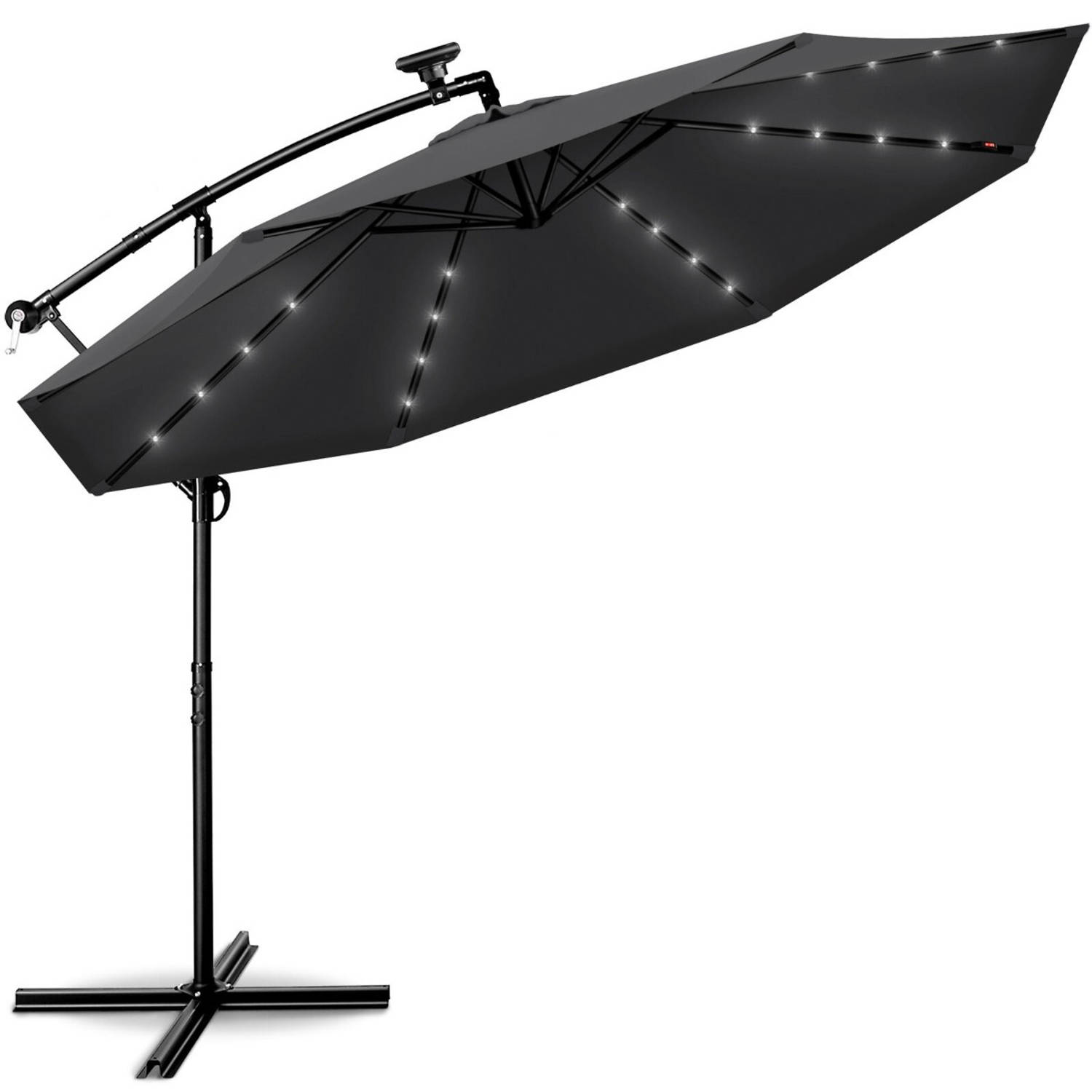 Tillvex Parasol LED Solar Ø 3m Antraciet vrijdragende parasol balkon tuinparasol slinger aluminium