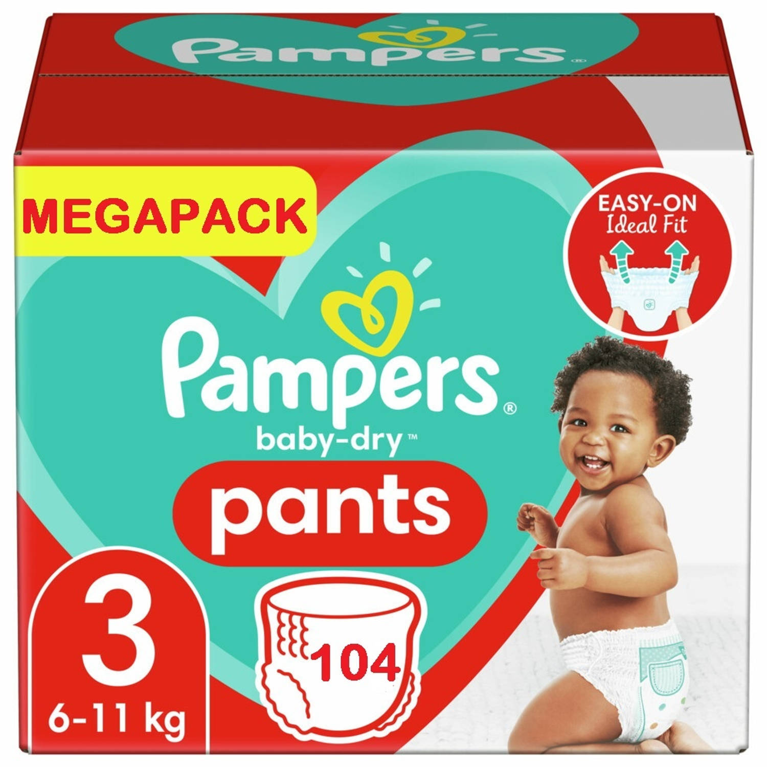 Pampers Baby Dry Luierbroekjes - Maat 3 (6-11 kg) - 4 x 26 = 104 stuks - Voordeelverpakking