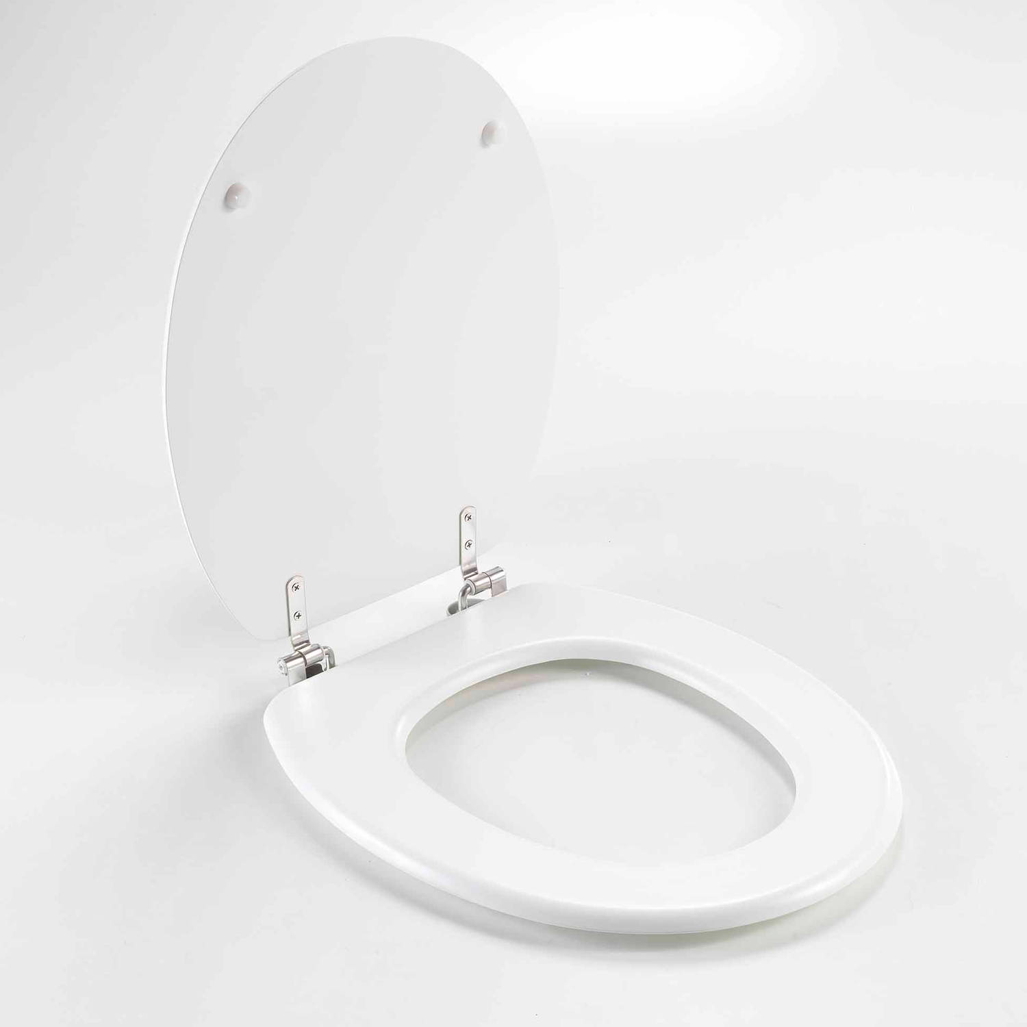 Wicotex-Toiletbril-WC bril MDF mat wit inclusief metallic scharnieren.